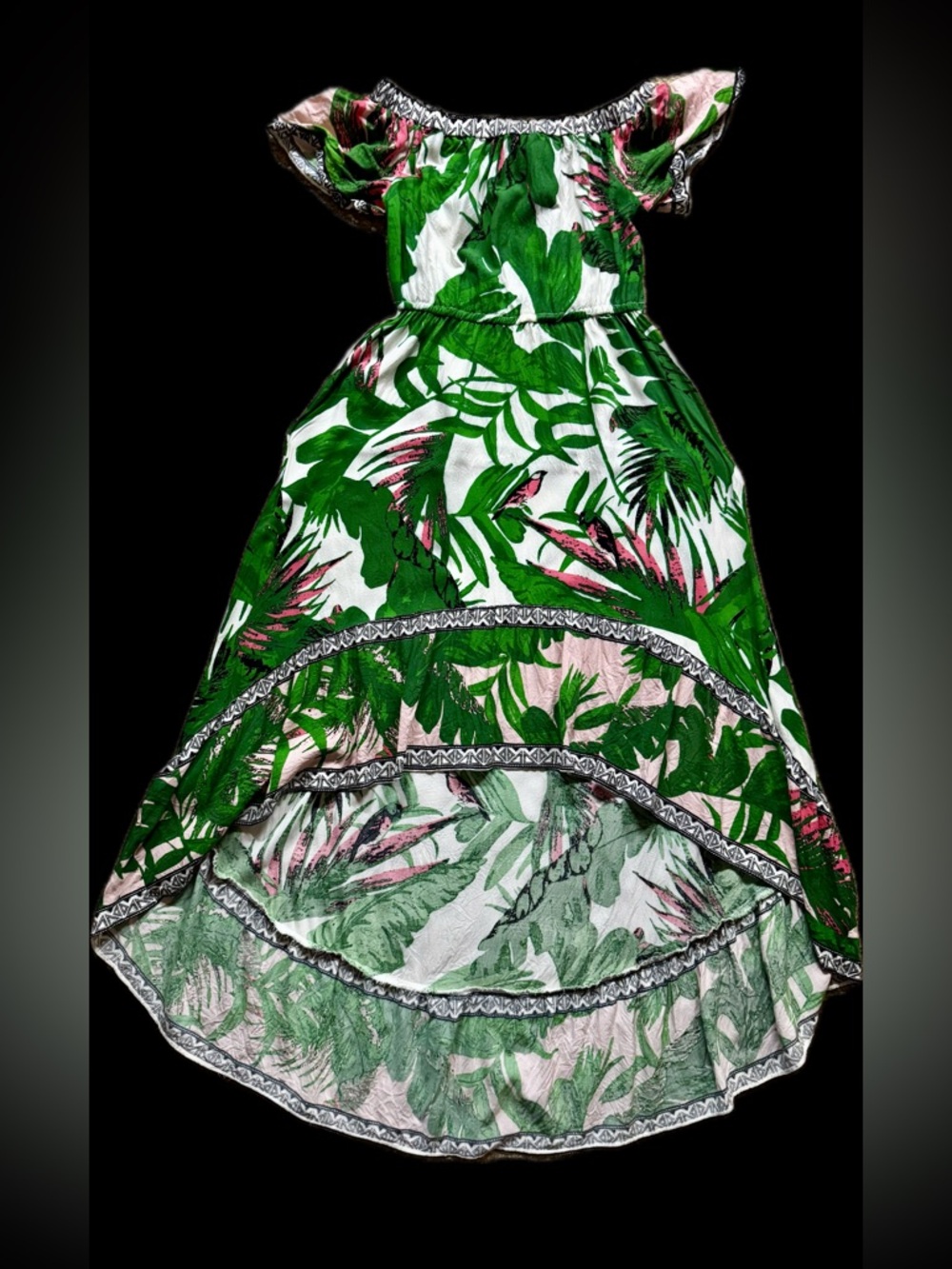 Flying Tomato Tropical Palm Off Shoulder Caribbean Summer Vacation Dress Small